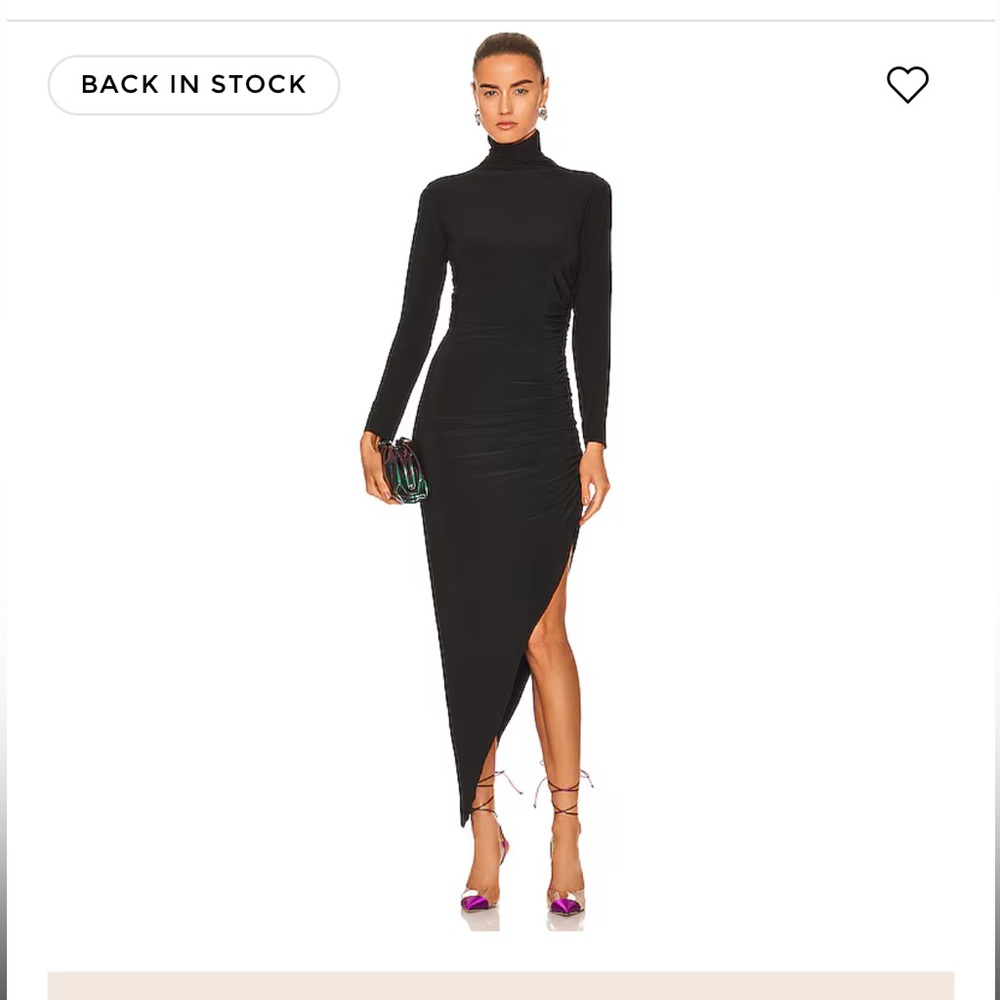 Norma Kamali BLACK TURTLE NECK SIDE DRAPE GOWN